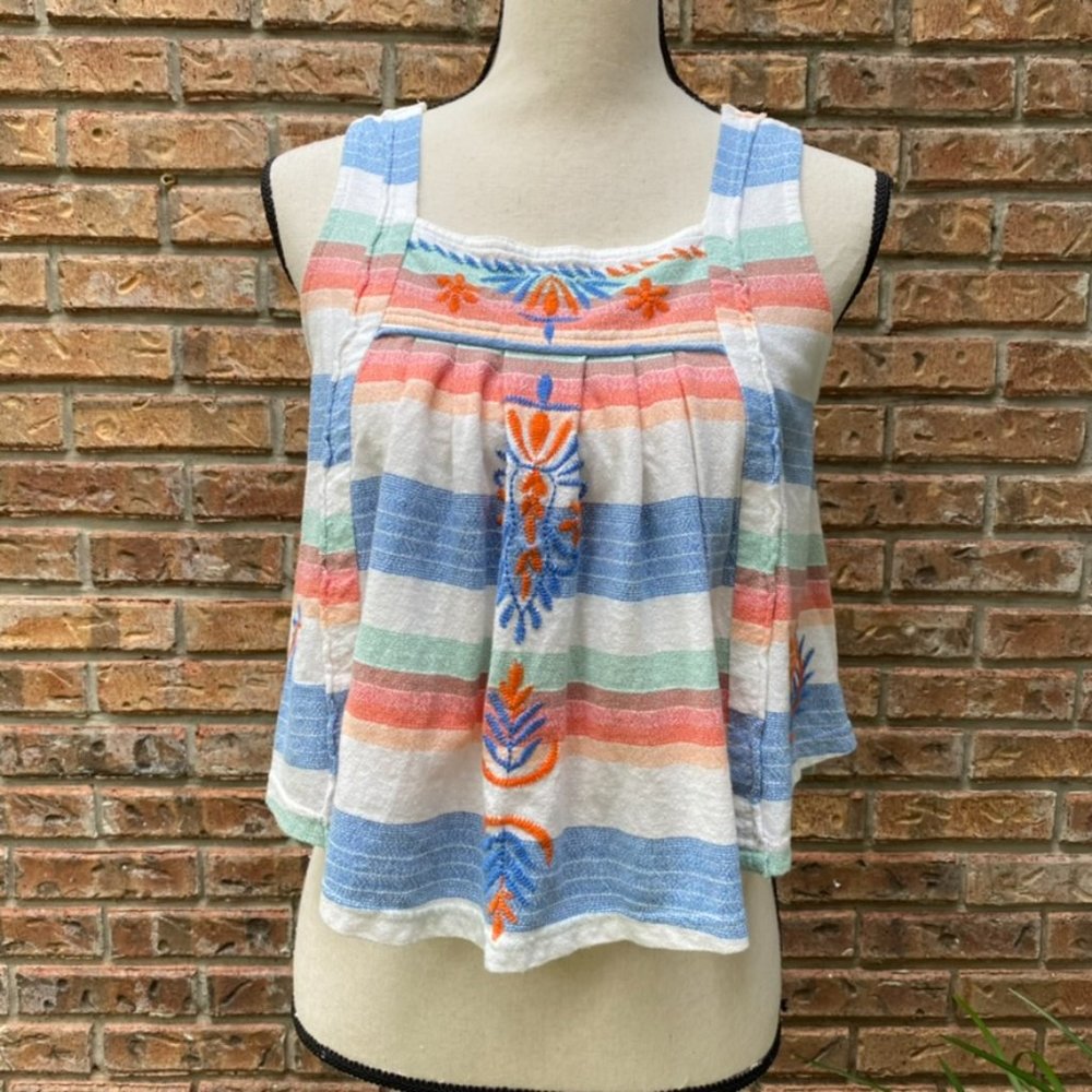 Free People Embroidered Vintage Stripe Swing Tank Top Size XS